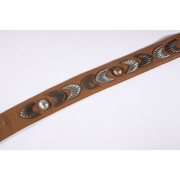 Vintage 29.5" handmade French leather belt with solid metal accents, brown South - Picture 7 of 8